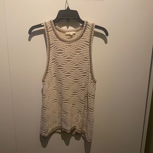Maje Beige Gold Thread Crochet Sleeveless Top